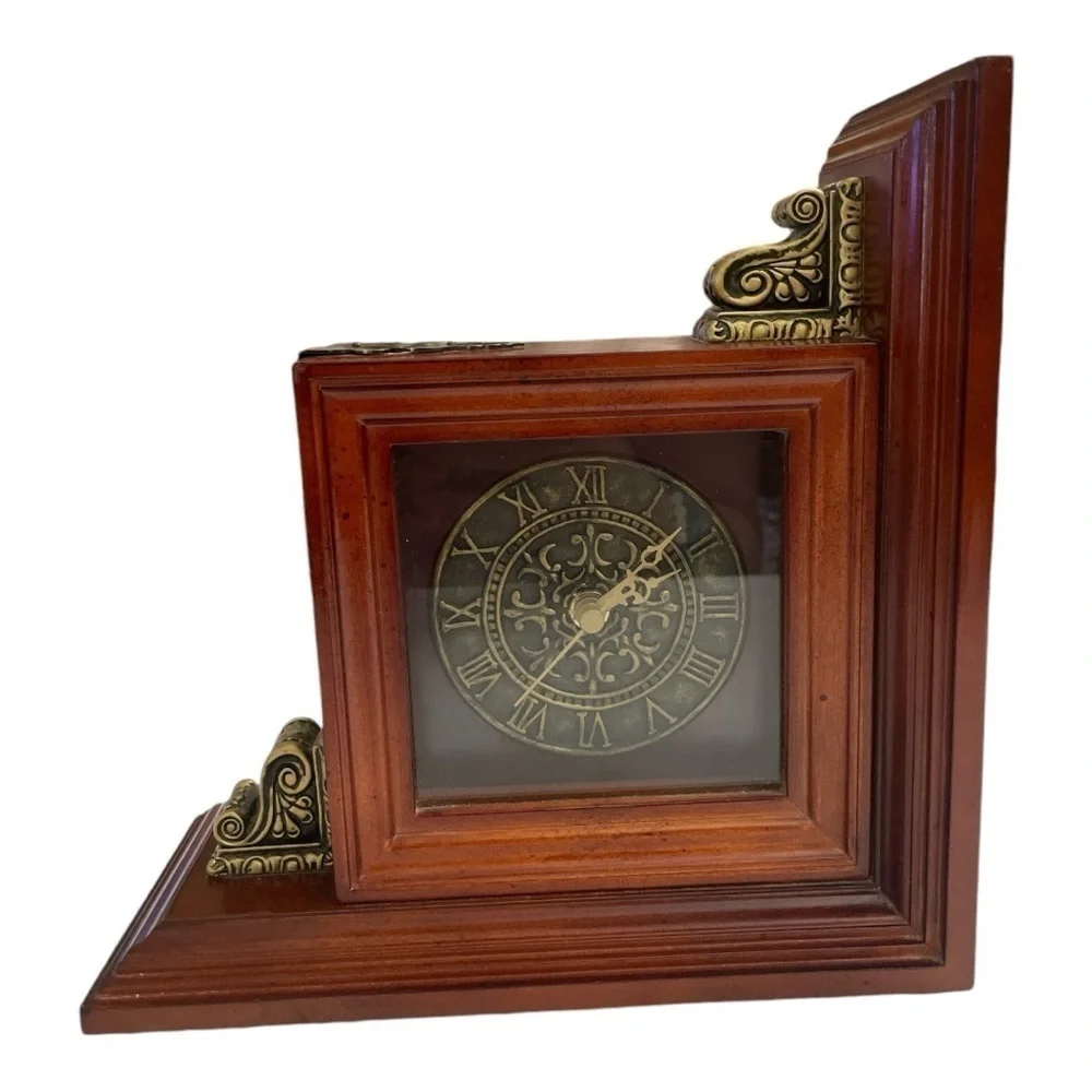 2004 Bombay Company Cherry Wood Bookend Quartz Clock Working Heavy 14 Lb